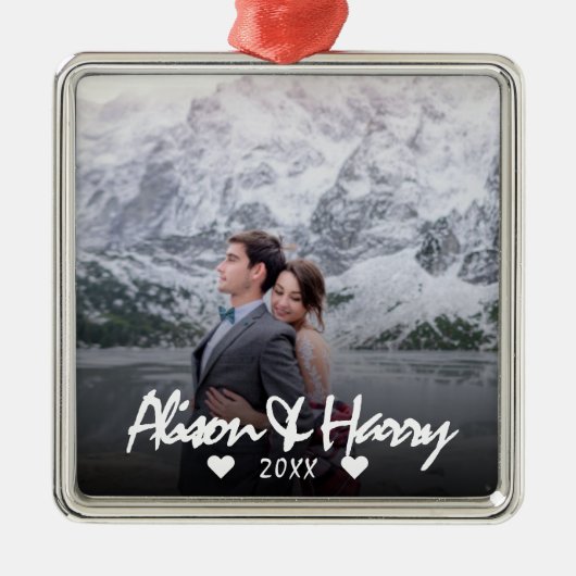 Monogrammaticale foto Elegant white calligraphy we Metalen Ornament (Voorkant)