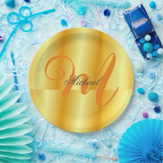 Monogrammaticale, minimale platte, moderne goudkle papieren bordje (Feest)