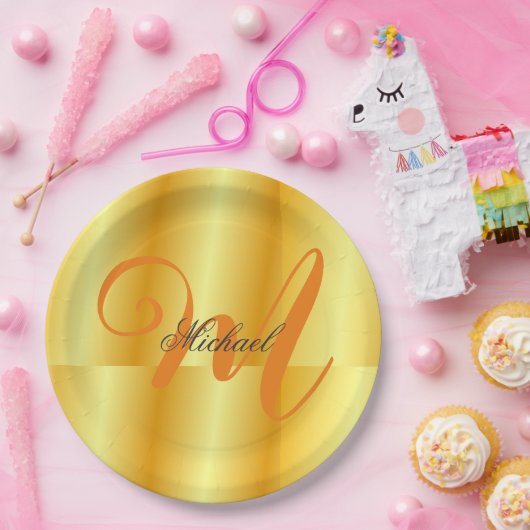 Monogrammaticale, minimale platte, moderne goudkle papieren bordje (Feest)