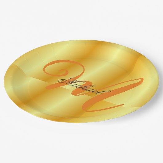 Monogrammaticale, minimale platte, moderne goudkle papieren bordje (Gekanteld)