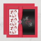 Monogrammaticale uitnodiging voor het zwart, rood  (Voorkant / Achterkant)
