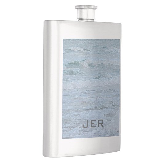 Monogrammatisch blauwe groene oceaangolven flacon (Rechts)