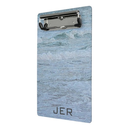 Monogrammatisch Blauwe Groene Oceaangolven Kunst Mini Klembord (Angled2)