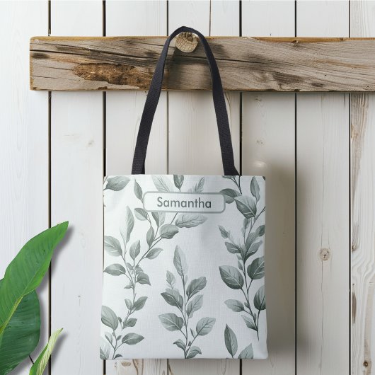 Monogrammatisch groen botanisch patroon tote bag