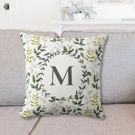 Monogrammatisch groen tropisch eucalyptuspatroon kussen