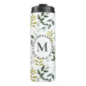 Monogrammatisch groen tropisch eucalyptuspatroon thermosbeker (Voorkant)