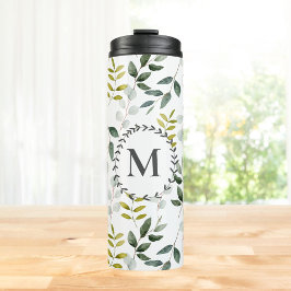 Monogrammatisch groen tropisch eucalyptuspatroon thermosbeker