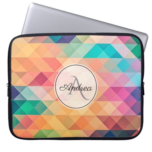 Monogrammatisch kleurig geometrisch patroon laptop sleeve (Voorkant)