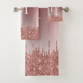 Monogrammatisch metallisch Roos Glitter Dripping G Bad Handdoek