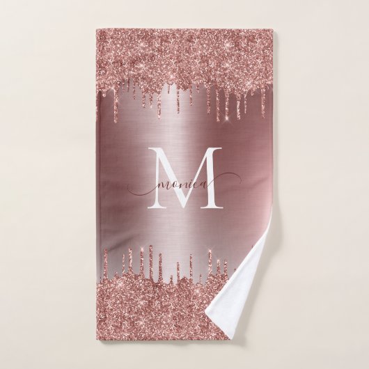 Monogrammatisch metallisch Roos Glitter Dripping G Bad Handdoek (Handdoek)