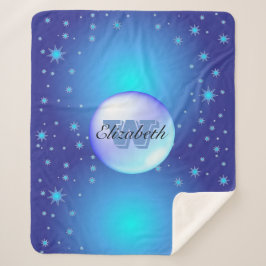 Monogrammatisch minimalisme Blauwe glitterachtergr Sherpa Deken