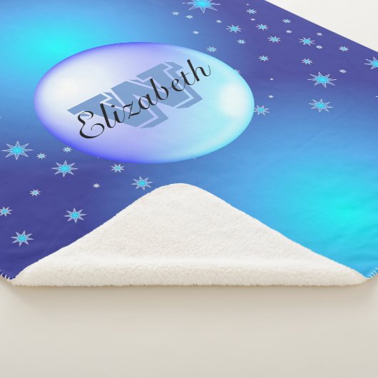 Monogrammatisch minimalisme Blauwe glitterachtergr Sherpa Deken (3/4)