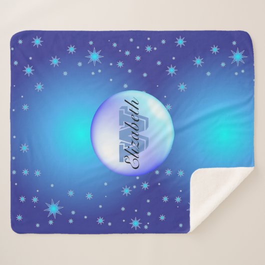 Monogrammatisch minimalisme Blauwe glitterachtergr Sherpa Deken (Voorkant (horizontaal))