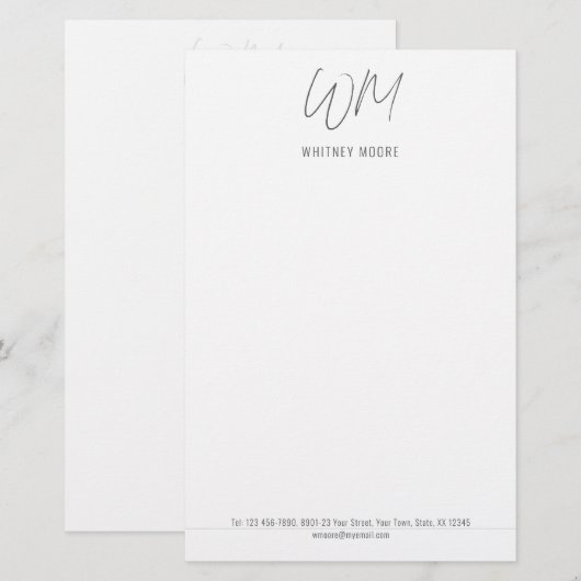 Monogrammatisch, minimalistisch briefpapier (Voorkant / Achterkant)