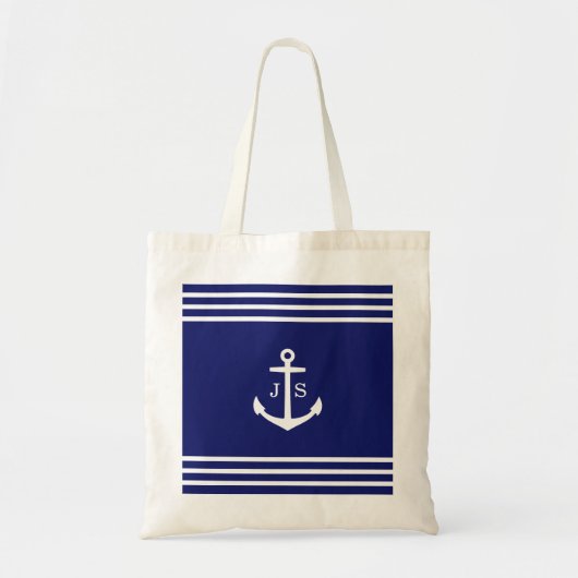 Monogrammatisch Nautisch Anker (blauw) Tote Bag (Voorkant)