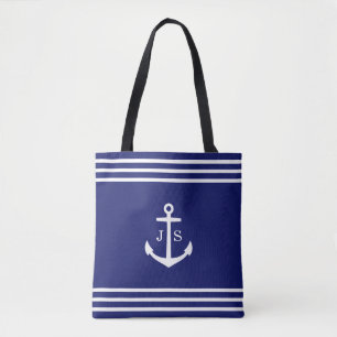 Monogrammatisch Nautisch Anker (blauw) Tote Bag
