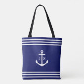 Monogrammatisch Nautisch Anker (blauw) Tote Bag (Achterkant)