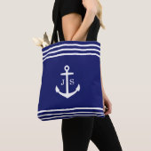 Monogrammatisch Nautisch Anker (blauw) Tote Bag (Dichtbij)