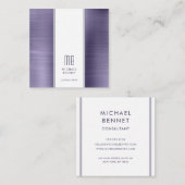 Monogrammatisch Paars Metallic Folie Consultant Vierkante Visitekaartje (Voorkant / Achterkant)