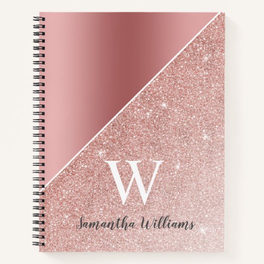 Monogrammatisch Roos Gold Glitter Sparkle Girly Notitieboek (Voorkant)