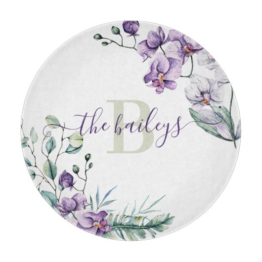 Monogrammatisch Waterverf Orchid Cutting Board Snijplank (Voorkant)