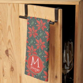 Monogrammatisch Waterverf-poinsettiapatroon Theedoek