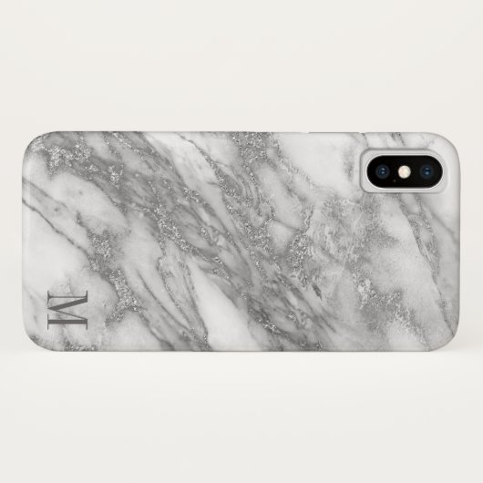 Monogrammatisch wit en zilvergrijs marmer Case-Mate iPhone case (Achterkant (horizontaal))