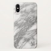 Monogrammatisch wit en zilvergrijs marmer Case-Mate iPhone case (Achterkant)