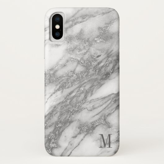 Monogrammatisch wit en zilvergrijs marmer Case-Mate iPhone case (Achterkant)