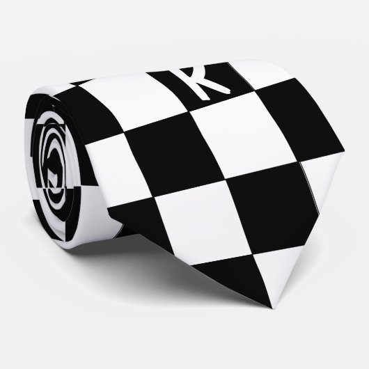 Monogrammatisch zwart-wit geruit stropdas (Opgerold)