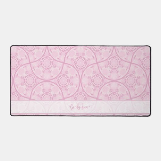 Monogrammatische Art Deco Fans Preppy in roze mand Bureaumat (Voorkant)