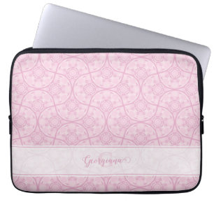 Monogrammatische Art Deco Fans Preppy in roze mand Laptop Sleeve