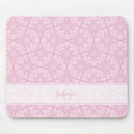 Monogrammatische Art Deco Fans Preppy in roze mand Muismat (Voorkant)