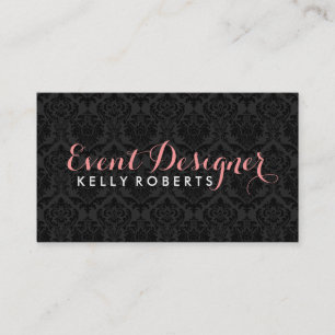 Monogrammatische Elegante Zwarte Bloemen Damasks Visitekaartje