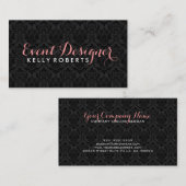 Monogrammatische Elegante Zwarte Bloemen Damasks Visitekaartje (Voorkant / Achterkant)