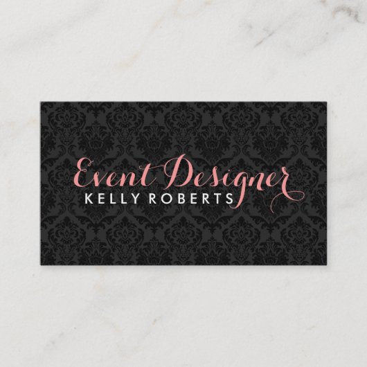 Monogrammatische Elegante Zwarte Bloemen Damasks Visitekaartje (Voorkant)