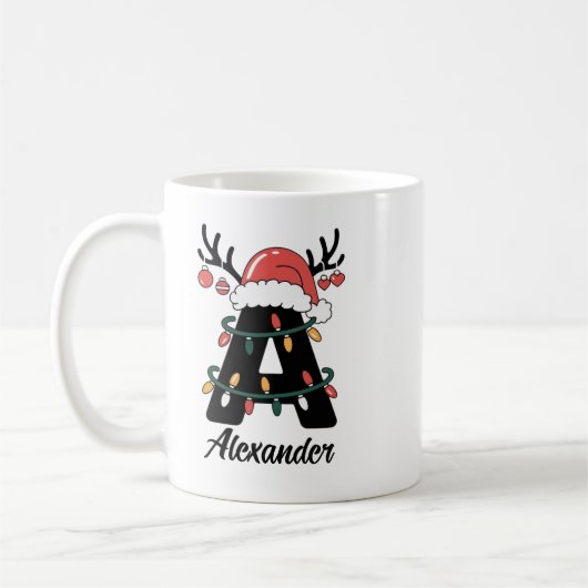 Monogrammatische familie Kerstmis | Gepersonalisee Koffiemok (Links)