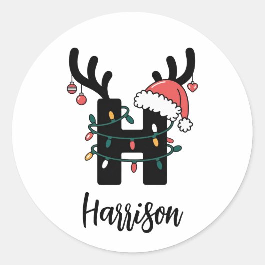 Monogrammatische familie Kerstmis | Gepersonalisee Ronde Sticker (Voorkant)