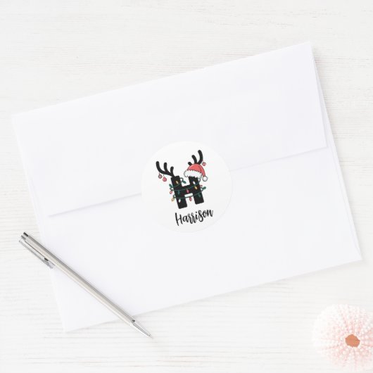 Monogrammatische familie Kerstmis | Gepersonalisee Ronde Sticker (Envelop)