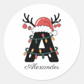 Monogrammatische familie Kerstmis | Gepersonalisee Ronde Sticker (Voorkant)
