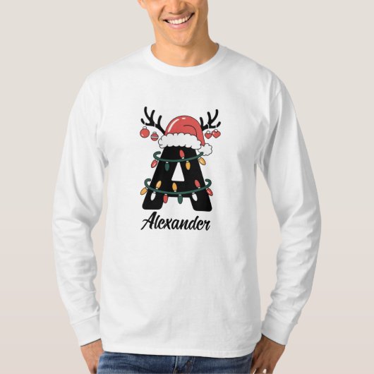 Monogrammatische familie Kerstmis | Gepersonalisee T-shirt (Voorkant)