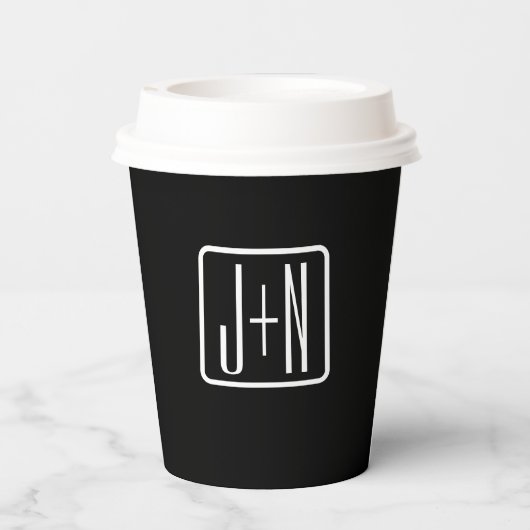 Monogrammatische Initialen | Zwart & Wit Papieren Bekers (Achterkant)