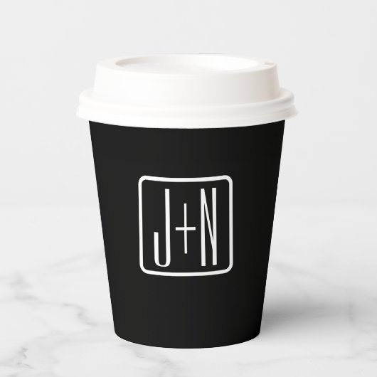 Monogrammatische Initialen | Zwart & Wit Papieren Bekers (Voorkant)
