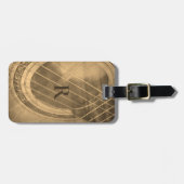 Monogrammatische sepia akoestische gitaar bagagelabel (Voorkant horizontaal)
