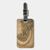 Monogrammatische sepia akoestische gitaar bagagelabel (Voorkant verticaal)