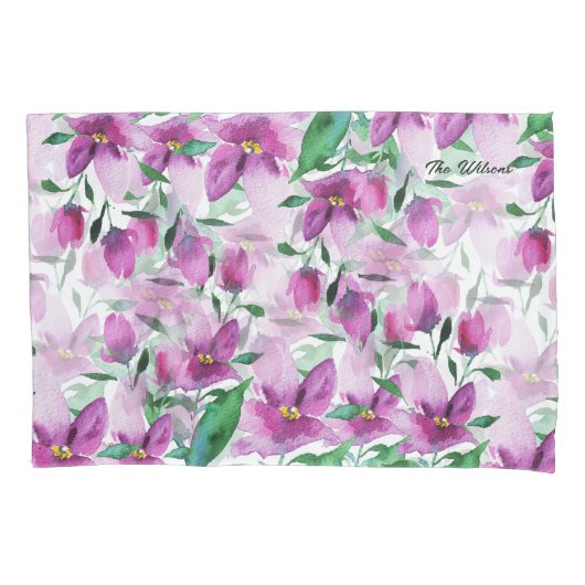 Monogrammatische Waterverf Bloemen Handgeschilderd Kussensloop (Voorkant)