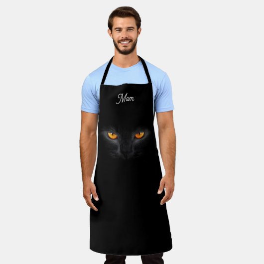 Monogrammatische zwarte kat schort (Gedragen)