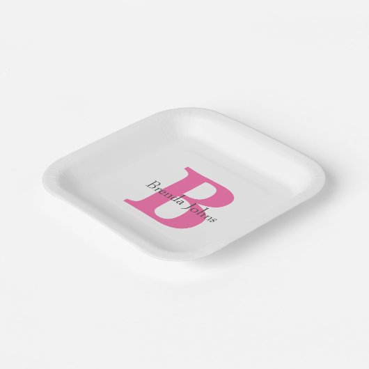 Monogramme  Babyfeest Bruiloft Roze Cute Papieren Bordje (Gebogen)