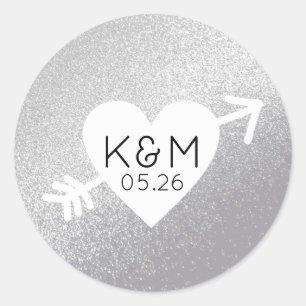 monogramme bruiloft hart ronde sticker