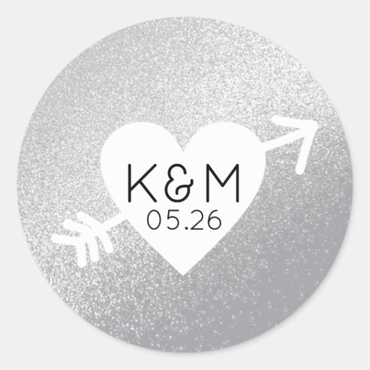 monogramme bruiloft hart ronde sticker (Voorkant)